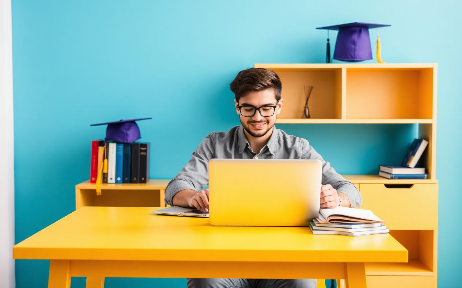 Adult learner studying for a university degree at a desk