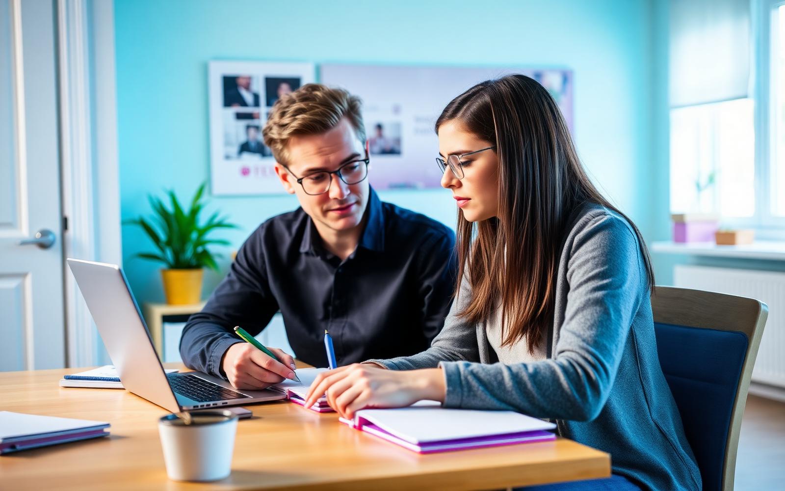 Tutor teaching a student at a study desk